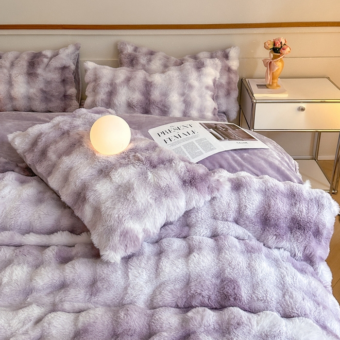 91家纺网 家纺一手货源 找家纺 畅畅家纺 2025新款纯色七彩兔兔绒兔毛绒牛奶绒四件套 七彩-紫