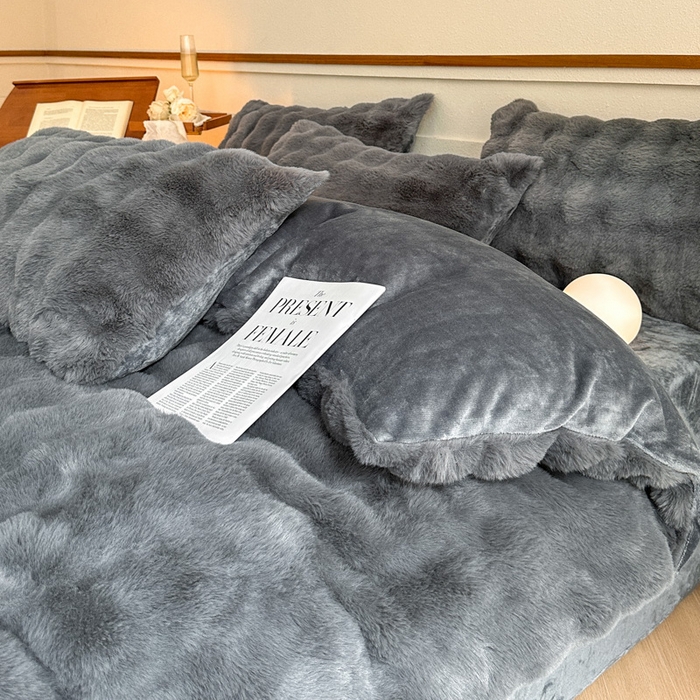 91家纺网 家纺一手货源 找家纺 畅畅家纺 2025新款纯色七彩兔兔绒兔毛绒牛奶绒四件套 暖心灰