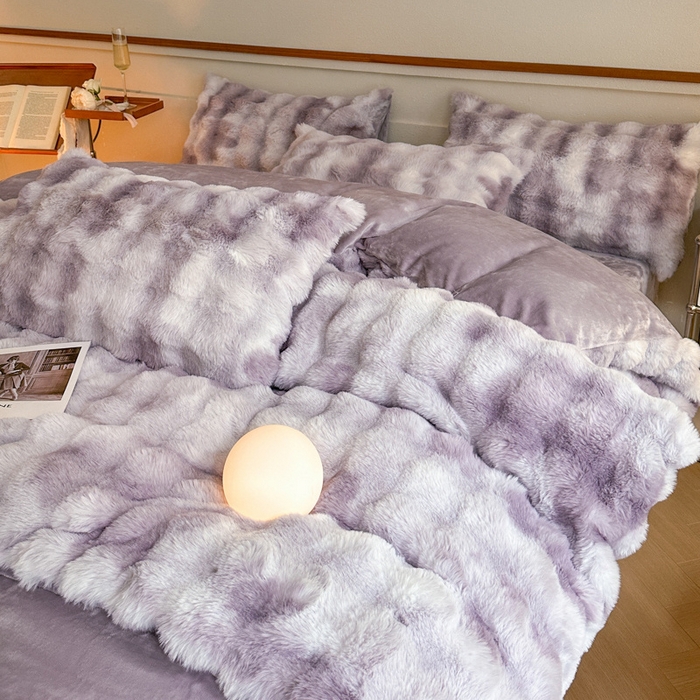 91家纺网 家纺一手货源 找家纺 畅畅家纺 2025新款纯色七彩兔兔绒兔毛绒牛奶绒四件套 七彩-紫