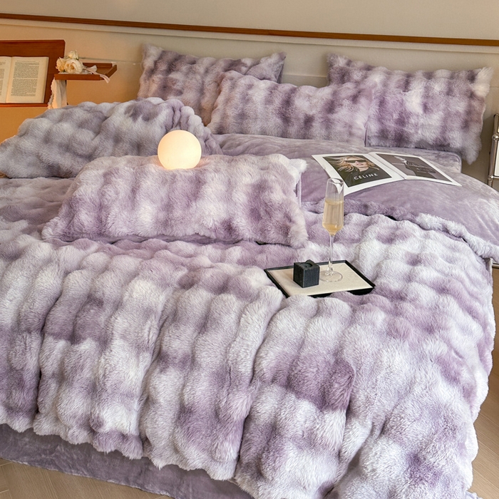 91家纺网 家纺一手货源 找家纺 畅畅家纺 2025新款纯色七彩兔兔绒兔毛绒牛奶绒四件套 七彩-紫