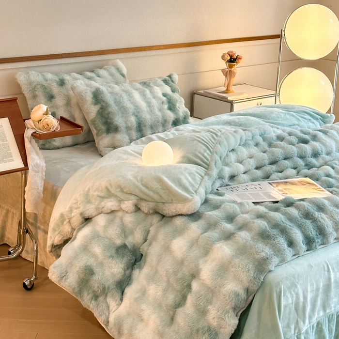 畅畅家纺 2025新款纯色七彩兔兔绒兔毛绒牛奶绒四件套 七彩-绿