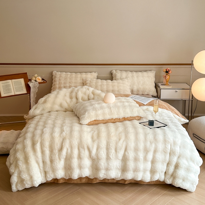 91家纺网 家纺一手货源 找家纺 （总）畅畅家纺 2025新款纯色七彩兔兔绒兔毛绒牛奶绒四件套