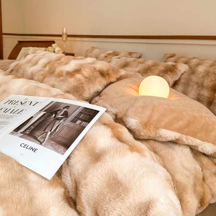 91家纺网 家纺一手货源 找家纺 畅畅家纺 2025新款纯色七彩兔兔绒兔毛绒牛奶绒四件套 七彩-咖