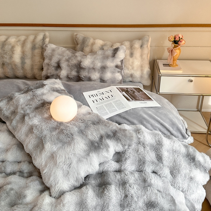 91家纺网 家纺一手货源 找家纺 畅畅家纺 2025新款纯色七彩兔兔绒兔毛绒牛奶绒四件套 七彩-灰