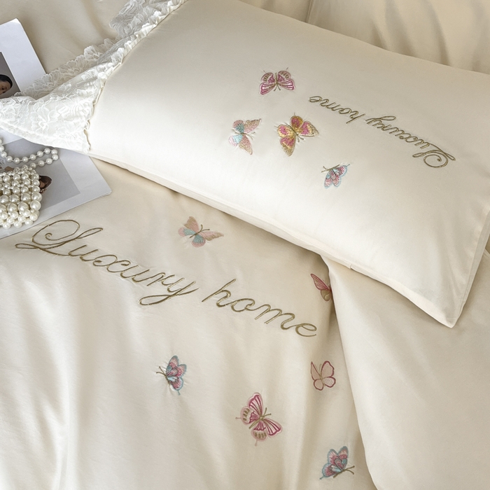 91家纺网 家纺一手货源 找家纺 （总）索飞特家纺 2025新款全棉蕾丝双层边刺绣四件套（蝶雅）