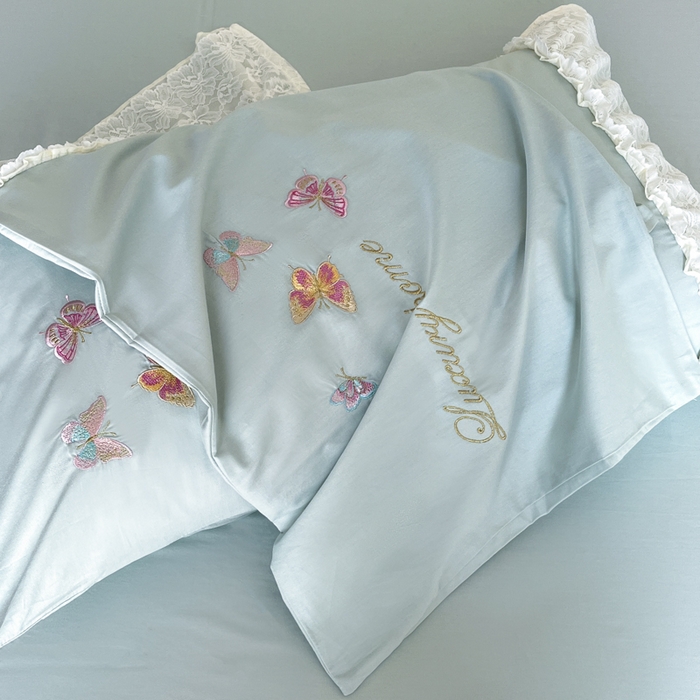 91家纺网 家纺一手货源 找家纺 索飞特家纺 2025新款全棉蕾丝双层边刺绣四件套（蝶雅） 蝶雅-蒂芙兰