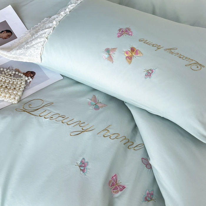 91家纺网 家纺一手货源 找家纺 索飞特家纺 2025新款全棉蕾丝双层边刺绣四件套（蝶雅） 蝶雅-蒂芙兰