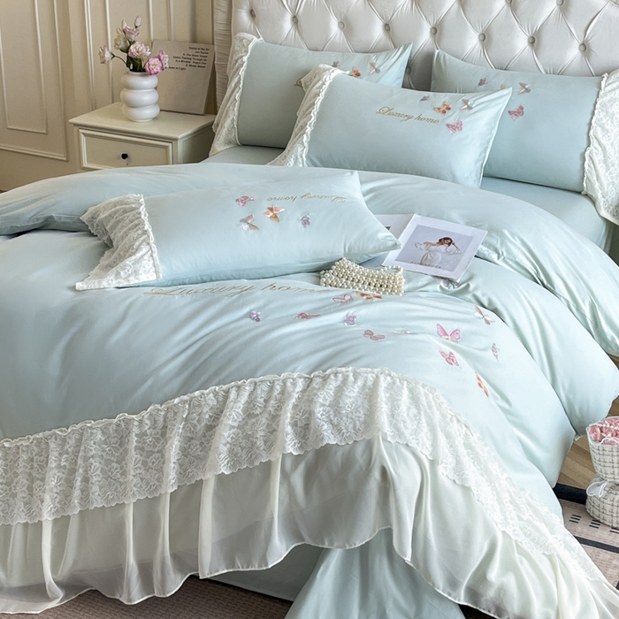 索飞特家纺 2025新款全棉蕾丝双层边刺绣四件套（蝶雅） 蝶雅-蒂芙兰