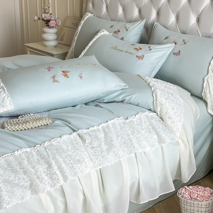 91家纺网 家纺一手货源 找家纺 索飞特家纺 2025新款全棉蕾丝双层边刺绣四件套（蝶雅） 蝶雅-蒂芙兰