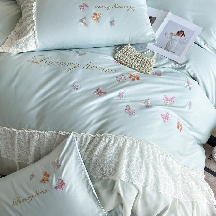 91家纺网 家纺一手货源 找家纺 索飞特家纺 2025新款全棉蕾丝双层边刺绣四件套（蝶雅） 蝶雅-蒂芙兰