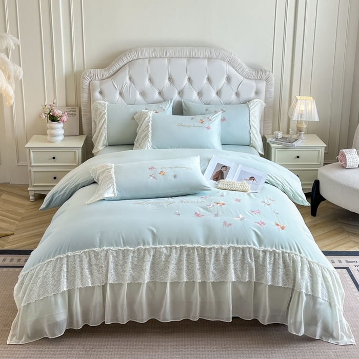 91家纺网 家纺一手货源 找家纺 索飞特家纺 2025新款全棉蕾丝双层边刺绣四件套（蝶雅） 蝶雅-蒂芙兰