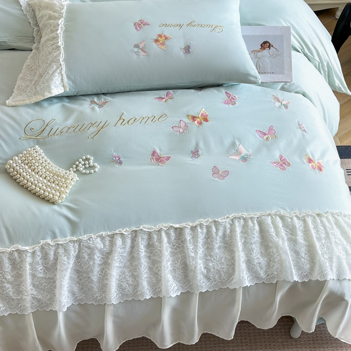 91家纺网 家纺一手货源 找家纺 索飞特家纺 2025新款全棉蕾丝双层边刺绣四件套（蝶雅） 蝶雅-蒂芙兰