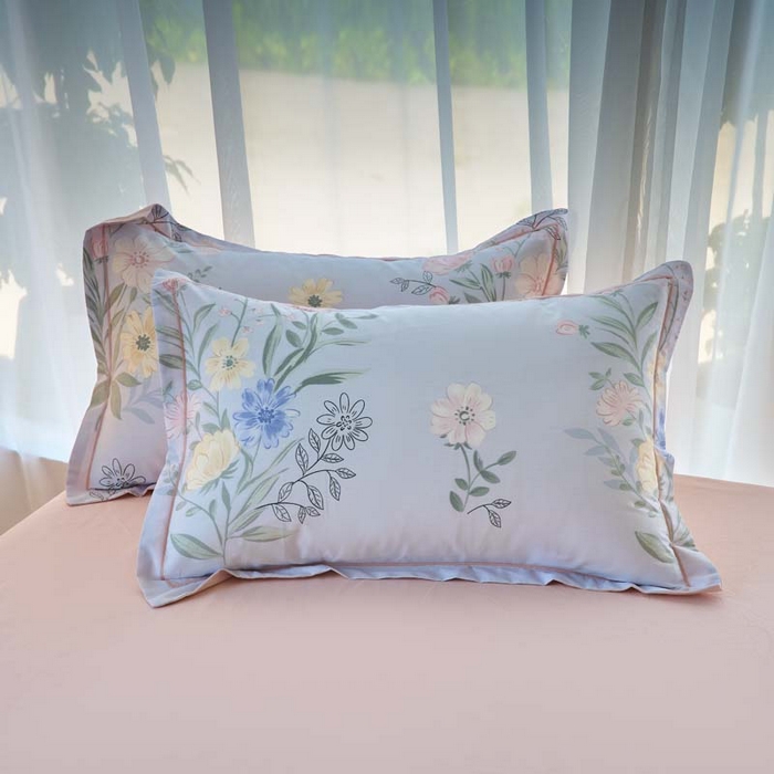 91家纺网 家纺一手货源 找家纺 铭博家纺 新款直播爆款网红全棉四件套13070印花吊边一字绣纯棉被套工艺款 花语呢喃