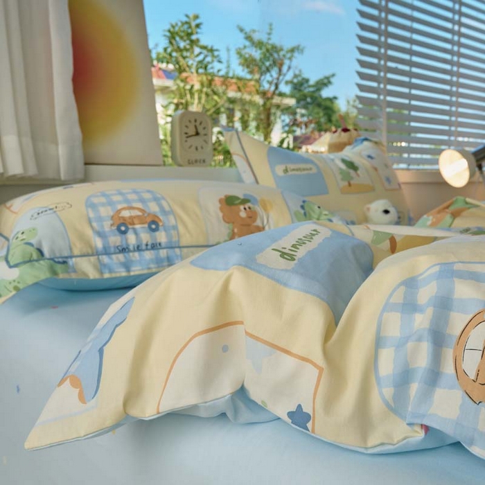 91家纺网 家纺一手货源 找家纺 铭博家纺 新款直播爆款网红全棉四件套13070印花吊边一字绣纯棉被套工艺款 童龙记