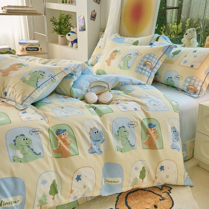 91家纺网 家纺一手货源 找家纺 铭博家纺 新款直播爆款网红全棉四件套13070印花吊边一字绣纯棉被套工艺款 童龙记