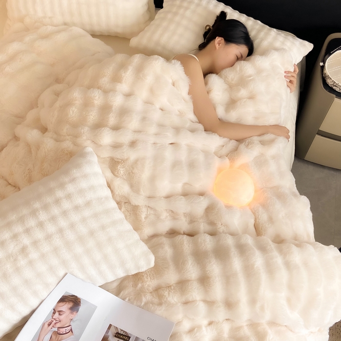 91家纺网 家纺一手货源 找家纺 （总）品乐家纺 2025新款300g泡泡兔绒四件套