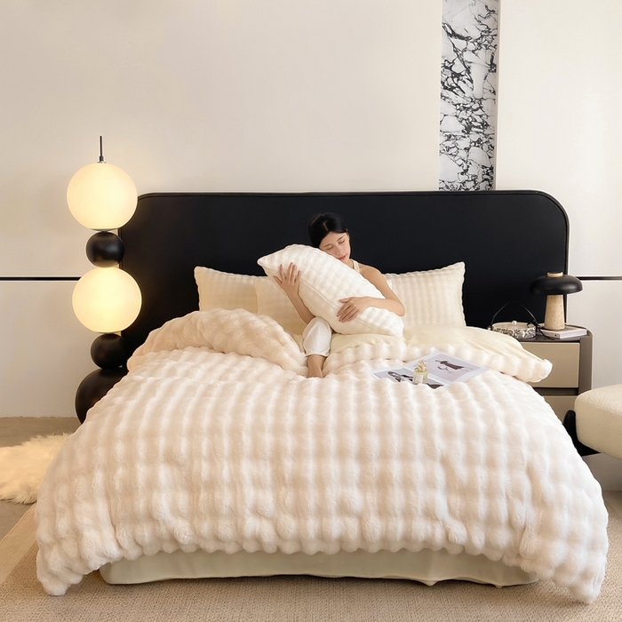 91家纺网 家纺一手货源 找家纺 （总）品乐家纺 2025新款300g泡泡兔绒四件套