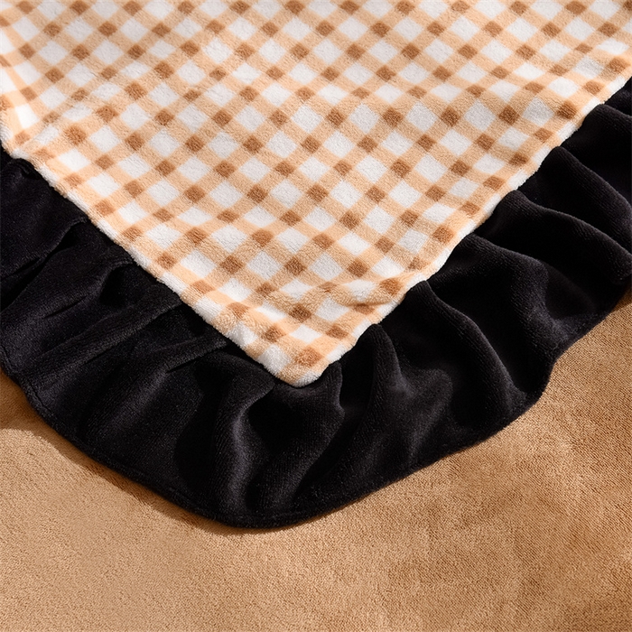 91家纺网 家纺一手货源 找家纺 炫拼家纺 2025新款法式蝴蝶结毛巾绣韩版加厚小格子花边牛奶绒四件套 法式蝴蝶结-咖