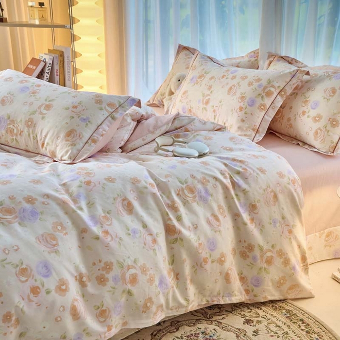 91家纺网 家纺一手货源 找家纺 铭博家纺 2025新款直播热款全棉吊边一字绣工艺款13070印花全棉单床单 浮云花浔