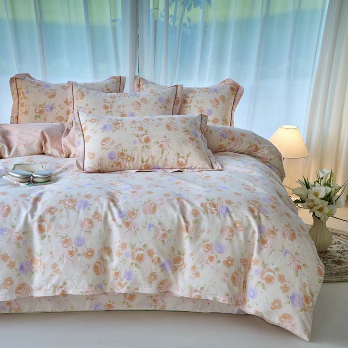 91家纺网 家纺一手货源 找家纺 铭博家纺 2025新款直播热款全棉吊边一字绣工艺款13070印花全棉单床单 浮云花浔