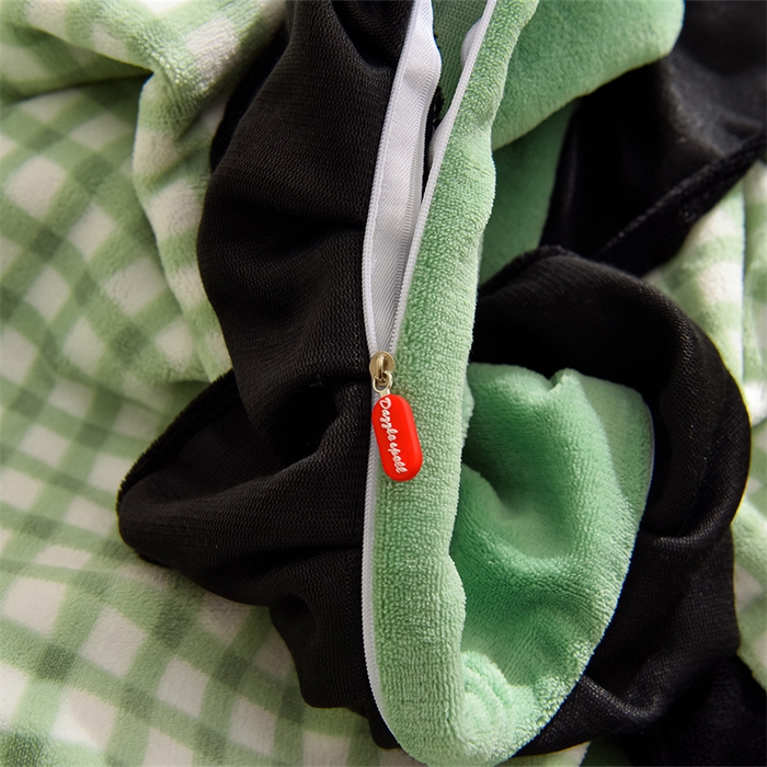 91家纺网 家纺一手货源 找家纺 炫拼家纺 2025新款法式蝴蝶结毛巾绣韩版加厚小格子花边牛奶绒四件套 法式蝴蝶结-绿