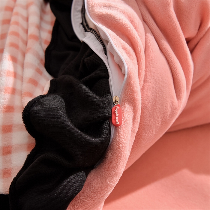 91家纺网 家纺一手货源 找家纺 炫拼家纺 2025新款法式蝴蝶结毛巾绣韩版加厚小格子花边牛奶绒四件套 法式蝴蝶结-粉