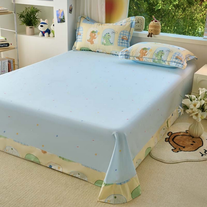 铭博家纺 2025新款直播热款全棉吊边一字绣工艺款13070印花全棉单床单 童龙记