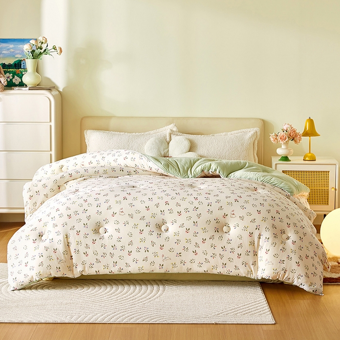 91家纺网 家纺一手货源 找家纺 梦恬佳 2025新款软糯牛奶丝小提花针织棉冬被春秋被被子被芯 春日小兔