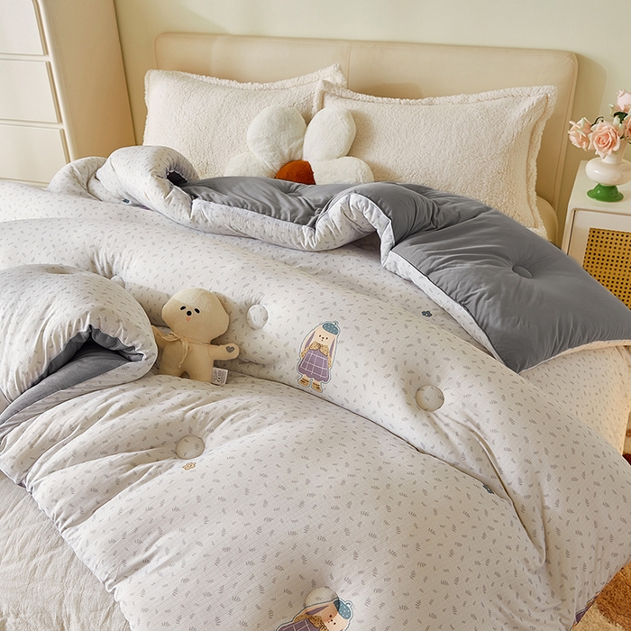 91家纺网 家纺一手货源 找家纺 梦恬佳 2025新款软糯牛奶丝小提花针织棉冬被春秋被被子被芯 大耳朵兔