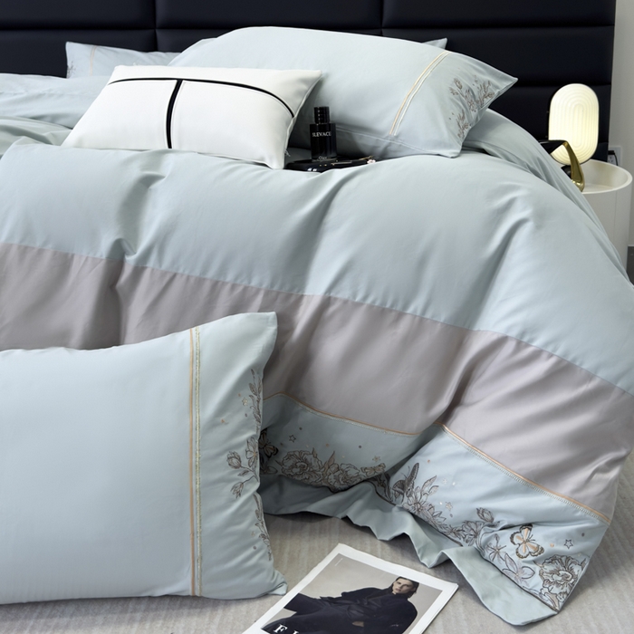 91家纺网 家纺一手货源 找家纺 苏美 2025新款加厚全棉绣花四件套-铃兰 铃兰-繁星蓝