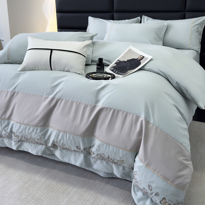 91家纺网 家纺一手货源 找家纺 苏美 2025新款加厚全棉绣花四件套-铃兰 铃兰-繁星蓝