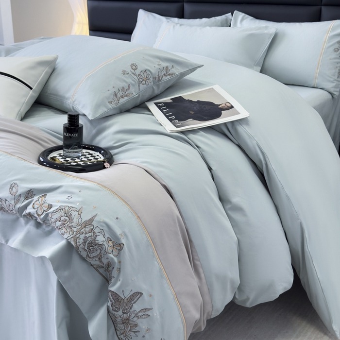 91家纺网 家纺一手货源 找家纺 苏美 2025新款加厚全棉绣花四件套-铃兰 铃兰-繁星蓝