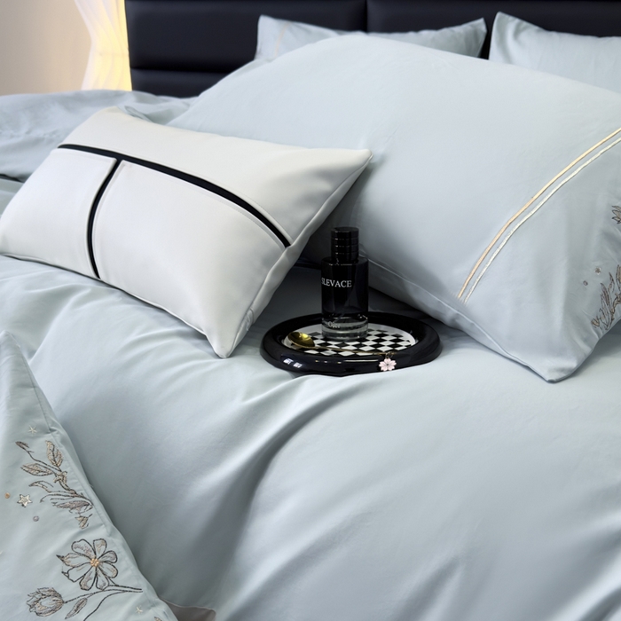 91家纺网 家纺一手货源 找家纺 苏美 2025新款加厚全棉绣花四件套-铃兰 铃兰-繁星蓝