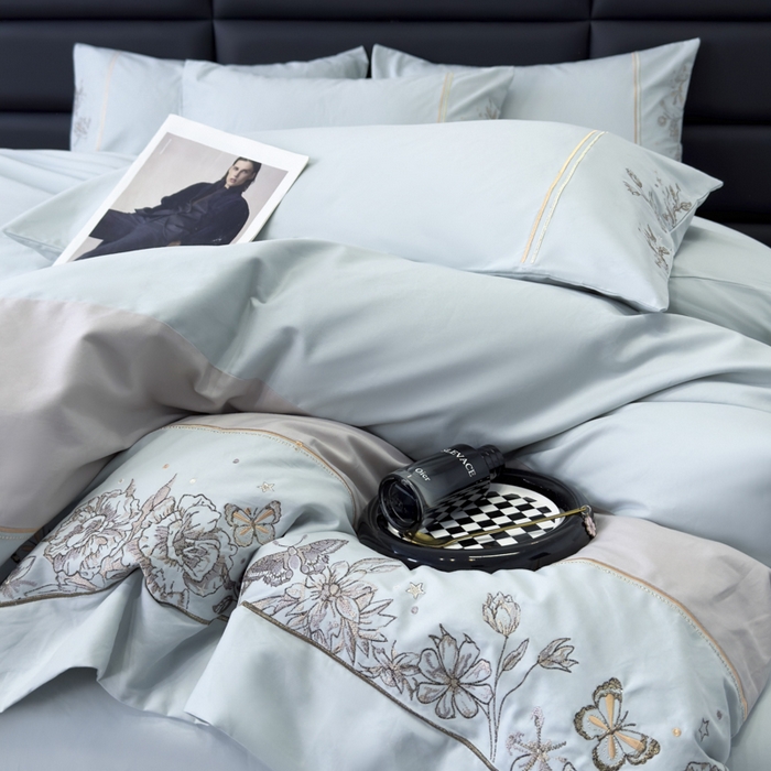 91家纺网 家纺一手货源 找家纺 苏美 2025新款加厚全棉绣花四件套-铃兰 铃兰-繁星蓝