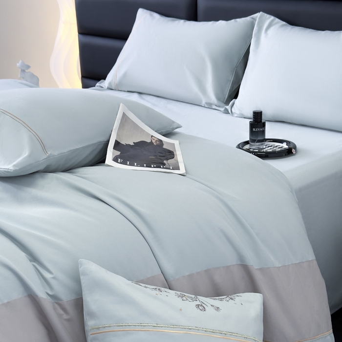 91家纺网 家纺一手货源 找家纺 苏美 2025新款加厚全棉绣花四件套-铃兰 铃兰-繁星蓝