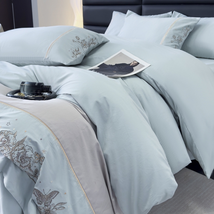 91家纺网 家纺一手货源 找家纺 苏美 2025新款加厚全棉绣花四件套-铃兰 铃兰-繁星蓝