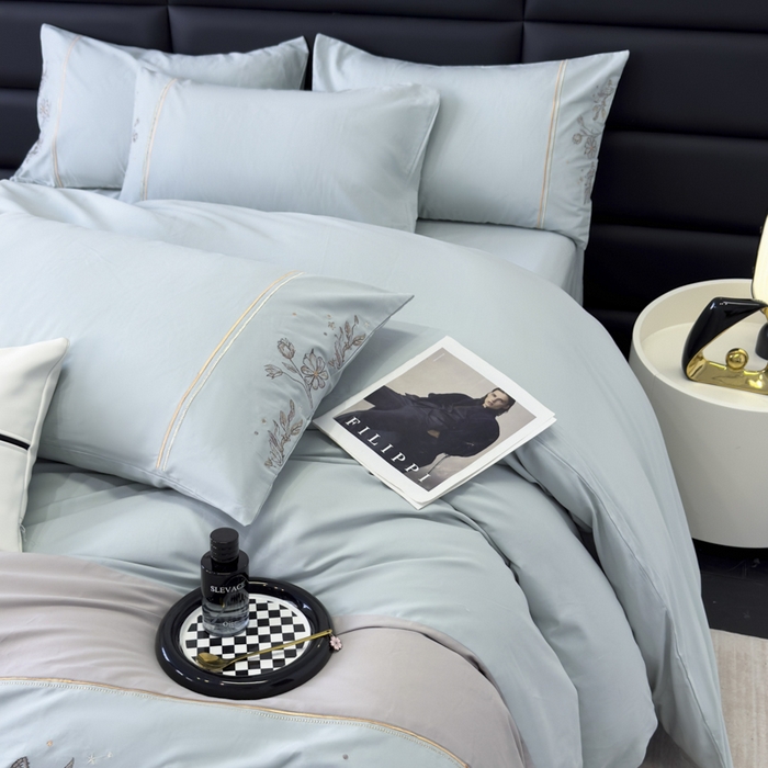 91家纺网 家纺一手货源 找家纺 苏美 2025新款加厚全棉绣花四件套-铃兰 铃兰-繁星蓝