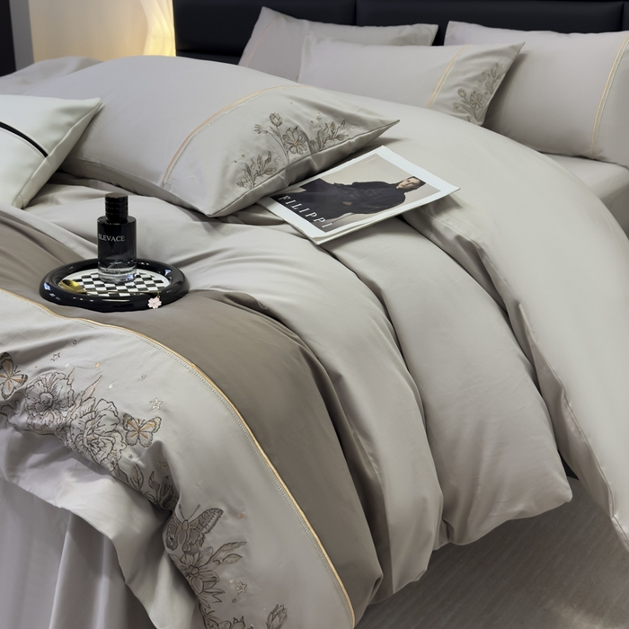 91家纺网 家纺一手货源 找家纺 苏美 2025新款加厚全棉绣花四件套-铃兰 铃兰-高级灰