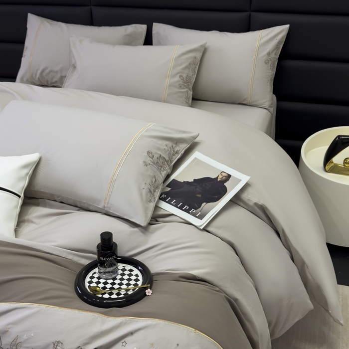 91家纺网 家纺一手货源 找家纺 苏美 2025新款加厚全棉绣花四件套-铃兰 铃兰-高级灰