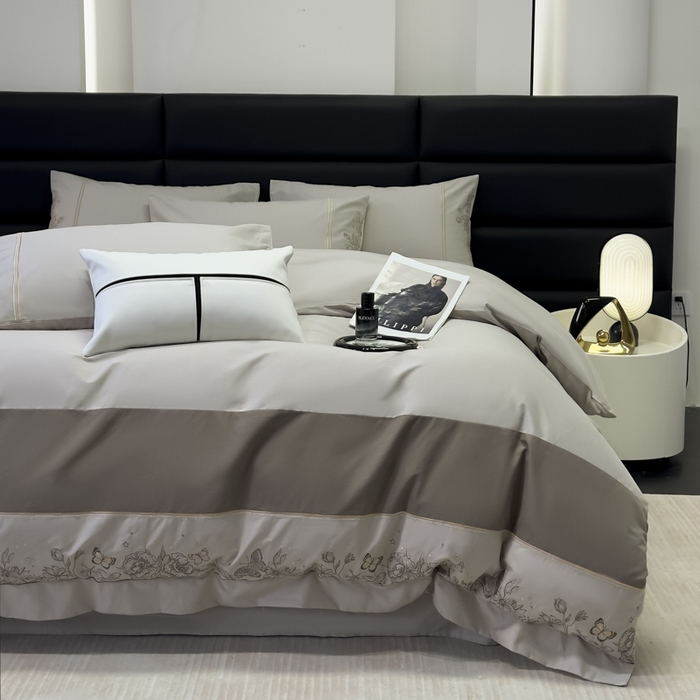 91家纺网 家纺一手货源 找家纺 苏美 2025新款加厚全棉绣花四件套-铃兰 铃兰-高级灰