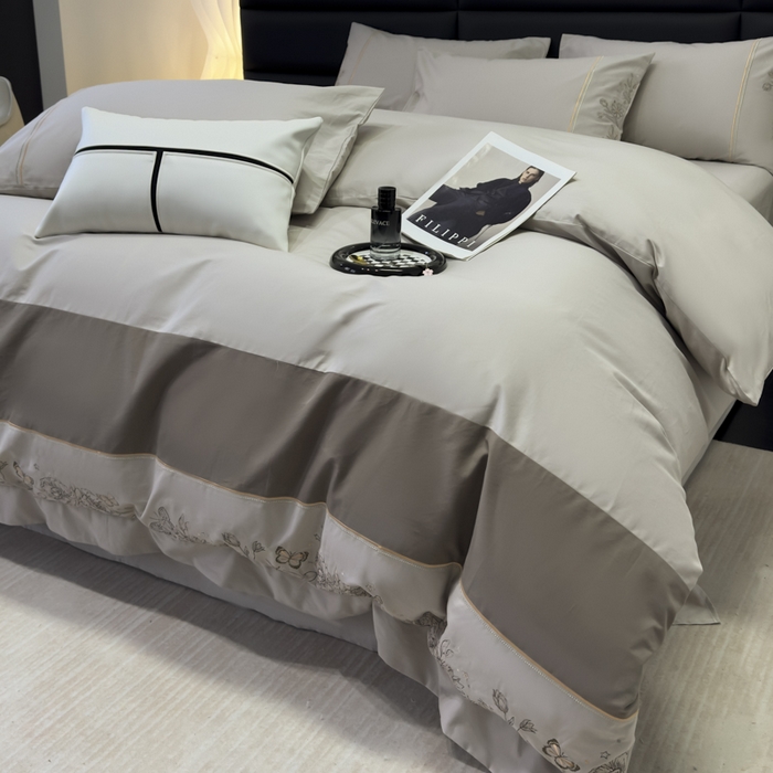 91家纺网 家纺一手货源 找家纺 苏美 2025新款加厚全棉绣花四件套-铃兰 铃兰-高级灰