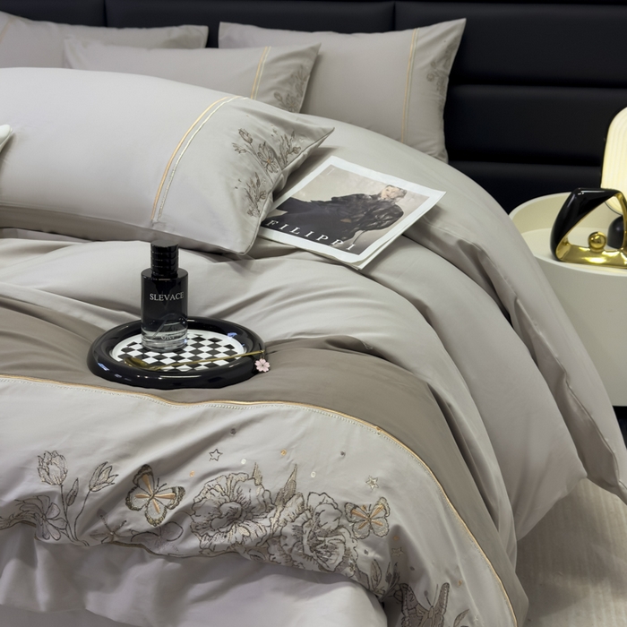 91家纺网 家纺一手货源 找家纺 苏美 2025新款加厚全棉绣花四件套-铃兰 铃兰-高级灰