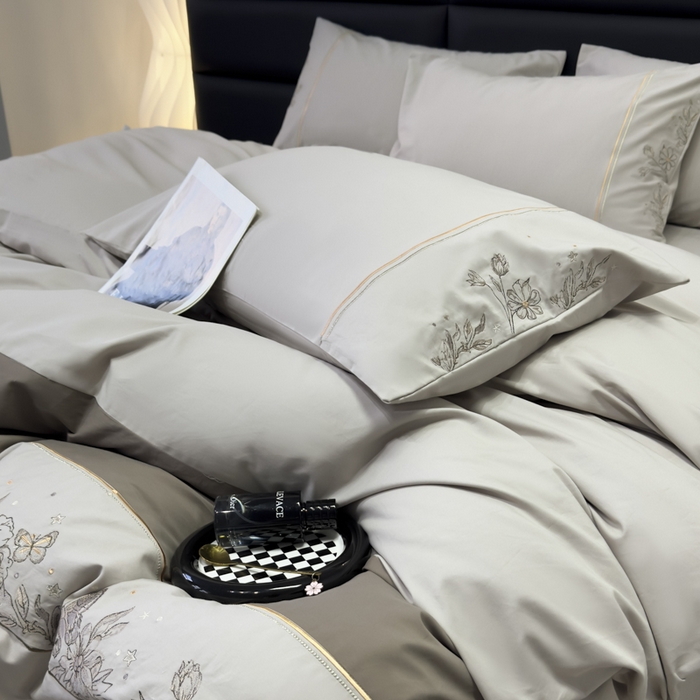 91家纺网 家纺一手货源 找家纺 苏美 2025新款加厚全棉绣花四件套-铃兰 铃兰-高级灰