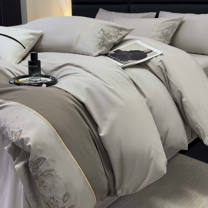 91家纺网 家纺一手货源 找家纺 苏美 2025新款加厚全棉绣花四件套-铃兰 铃兰-高级灰