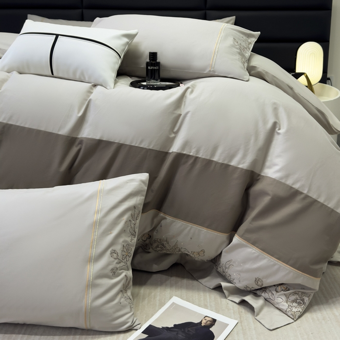 91家纺网 家纺一手货源 找家纺 苏美 2025新款加厚全棉绣花四件套-铃兰 铃兰-高级灰