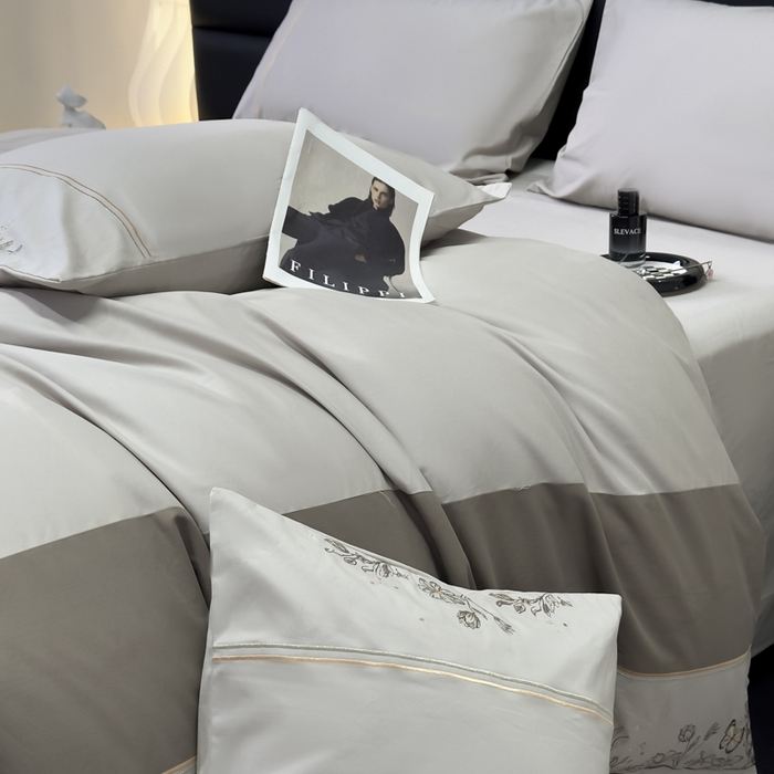 91家纺网 家纺一手货源 找家纺 苏美 2025新款加厚全棉绣花四件套-铃兰 铃兰-高级灰