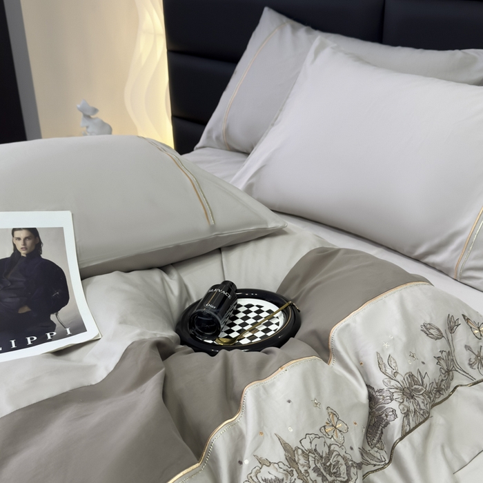 91家纺网 家纺一手货源 找家纺 苏美 2025新款加厚全棉绣花四件套-铃兰 铃兰-高级灰