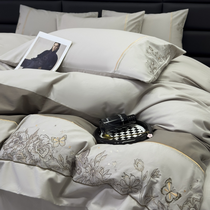 91家纺网 家纺一手货源 找家纺 苏美 2025新款加厚全棉绣花四件套-铃兰 铃兰-高级灰