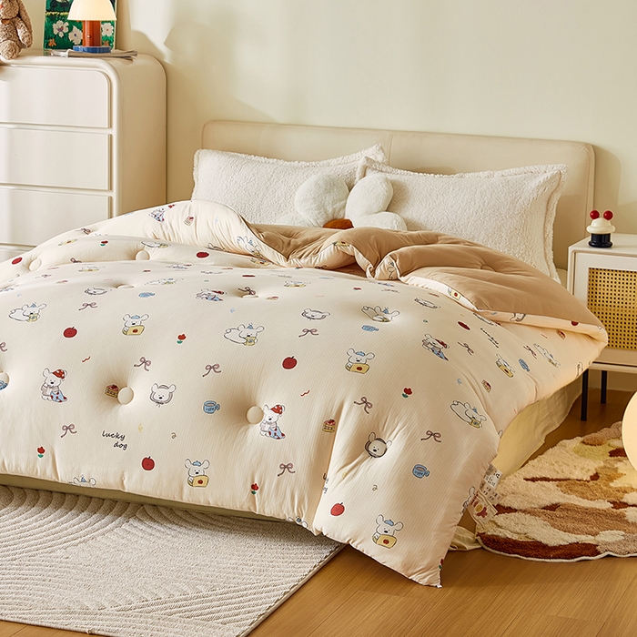 91家纺网 家纺一手货源 找家纺 梦恬佳 2025新款软糯牛奶丝小提花针织棉冬被春秋被被子被芯 哈喽小狗