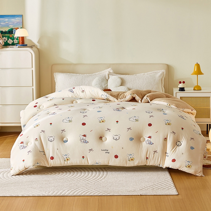 91家纺网 家纺一手货源 找家纺 梦恬佳 2025新款软糯牛奶丝小提花针织棉冬被春秋被被子被芯 哈喽小狗